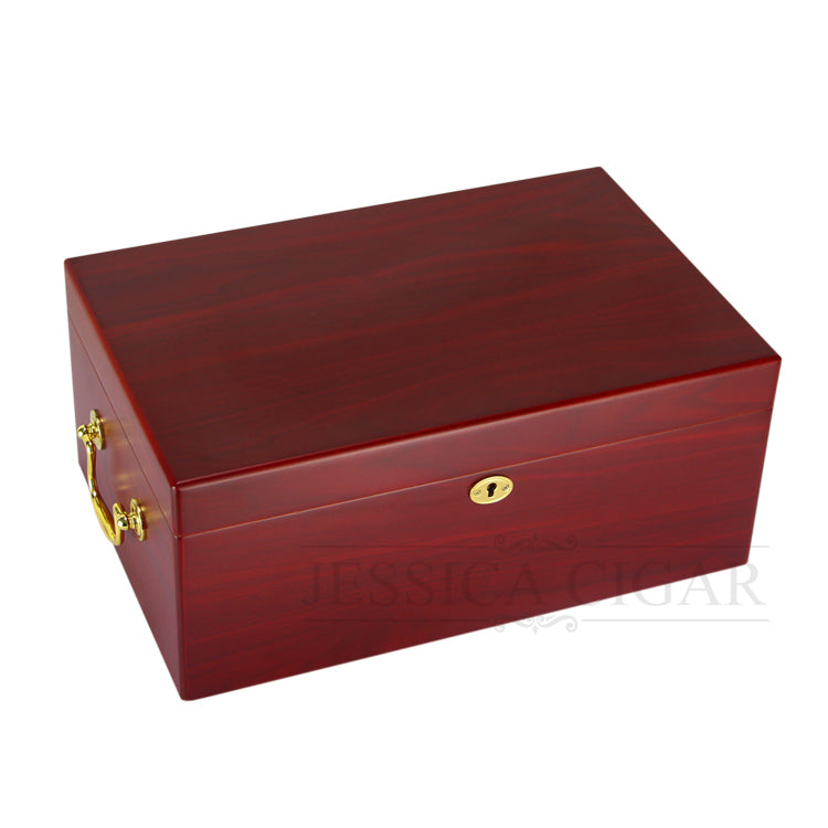 GALINER Red Cherry Matt Finish Cigar Humidor Cedar Wooden Cigars Box Case With Gilded Lock Hygrometer Humidifier