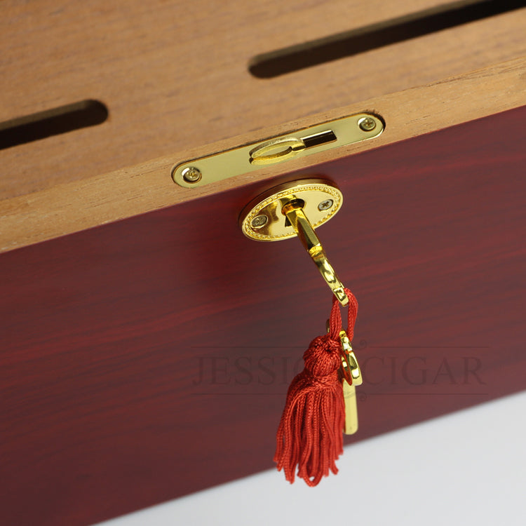GALINER Red Cherry Matt Finish Cigar Humidor Cedar Wooden Cigars Box Case With Gilded Lock Hygrometer Humidifier