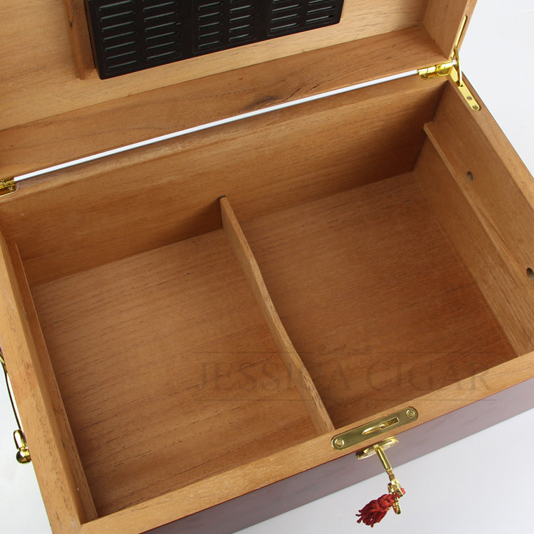 GALINER Red Cherry Matt Finish Cigar Humidor Cedar Wooden Cigars Box Case With Gilded Lock Hygrometer Humidifier